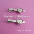 Personalized brushed silver heart logo enamel tie bar/ tie clip